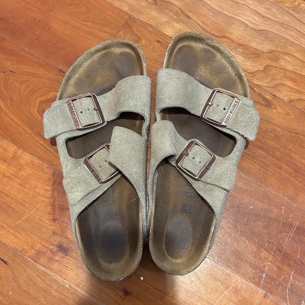 Birkenstock Olive Suede Buckle Sandals